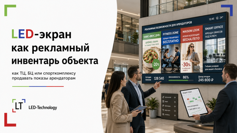 LED-экран как рекламный инвентарь объекта: как ТЦ, БЦ или спорткомплексу продавать показы арендаторам